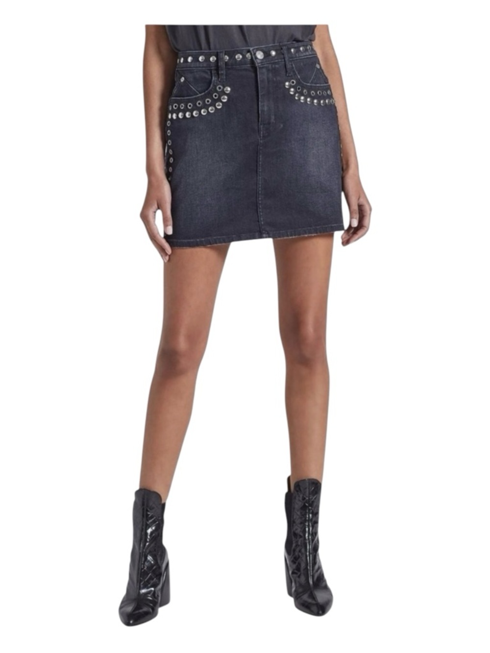 CURRENT/ELLIOTT "The 7 Pocket Mini" in Dark Wash Denim w/Metal Studs, Size 27.